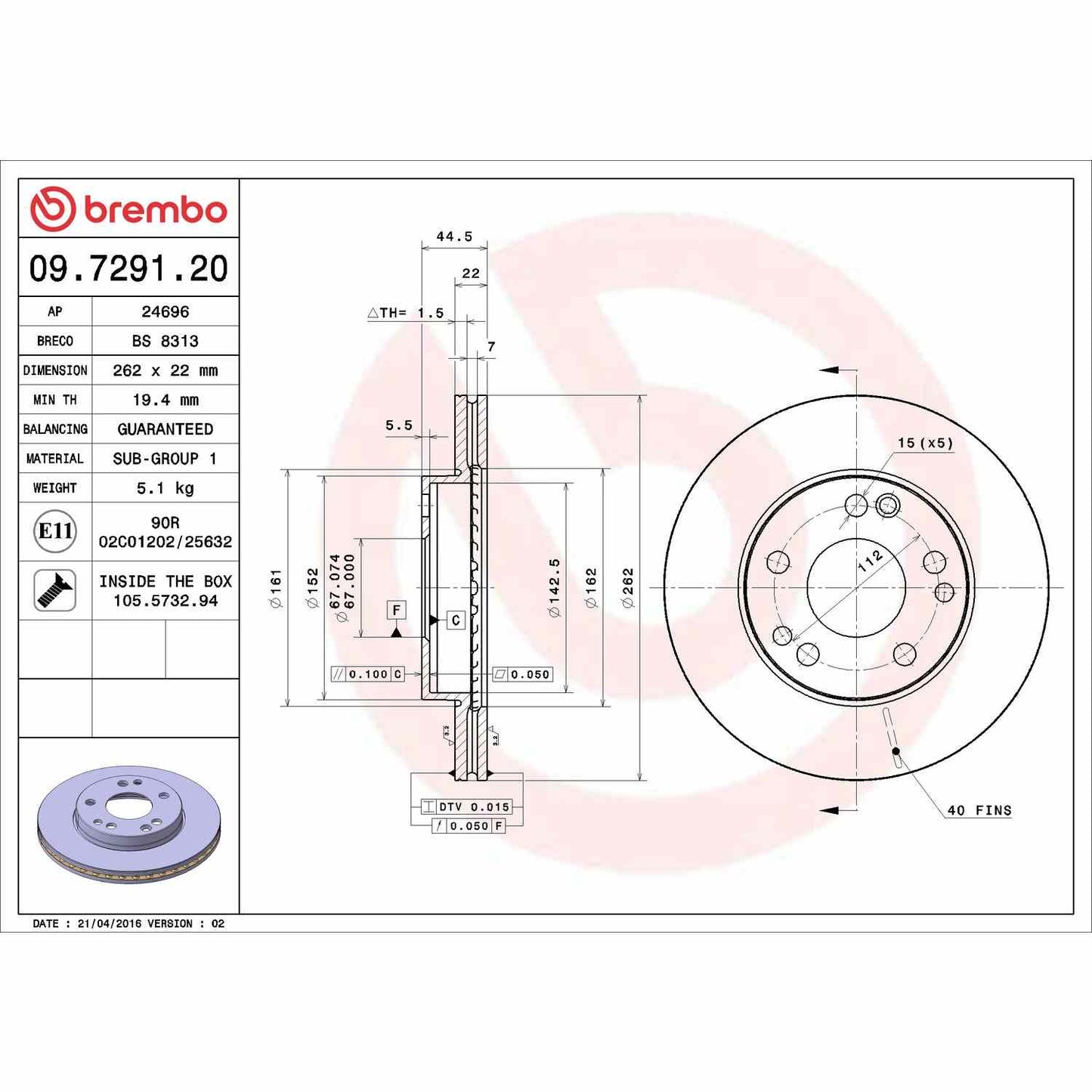 Brembo Disc Brake Rotor 09.7291.20