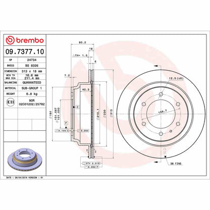 Brembo OE Brembo 96-99 Acura SLX/94-02 Honda Passport/1994 Isuzu Amigo Rear Premium OE Equivalent Rotor 09.7377.10