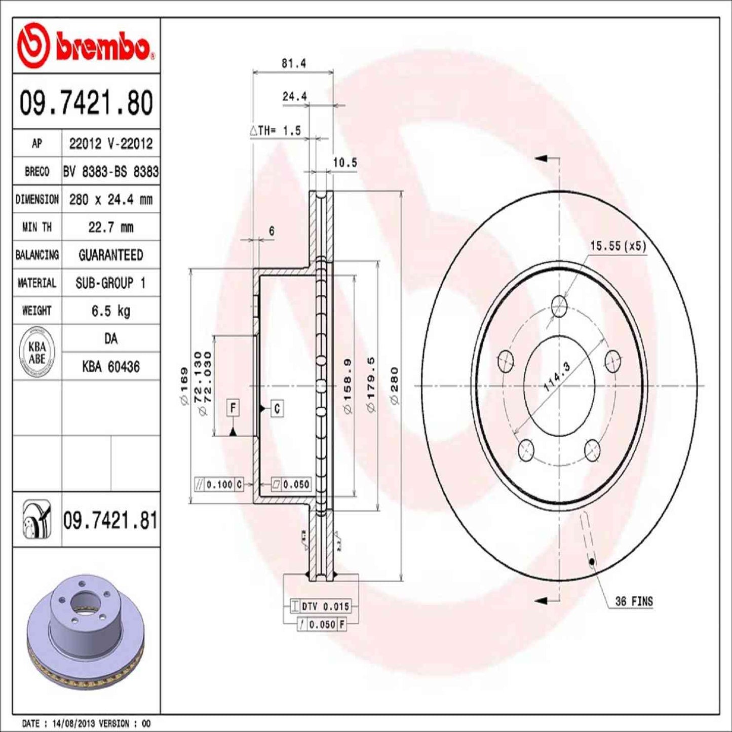 Brembo Disc Brake Rotor 09.7421.81