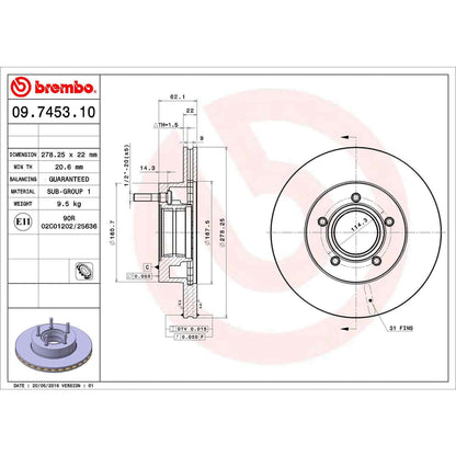 Brembo OE Brembo 1994 Mazda B3000/1994 B4000 Front Premium OE Equivalent Rotor 09.7453.10