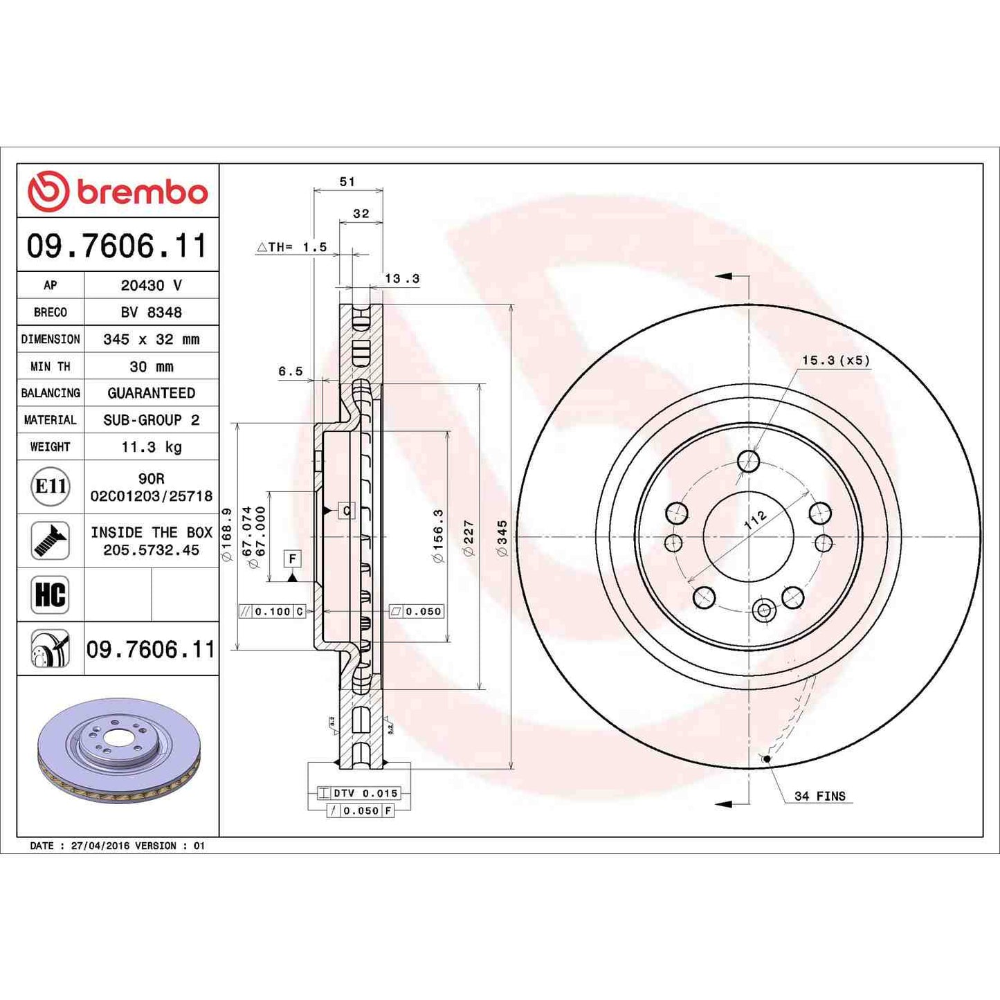 Brembo Disc Brake Rotor 09.7606.11