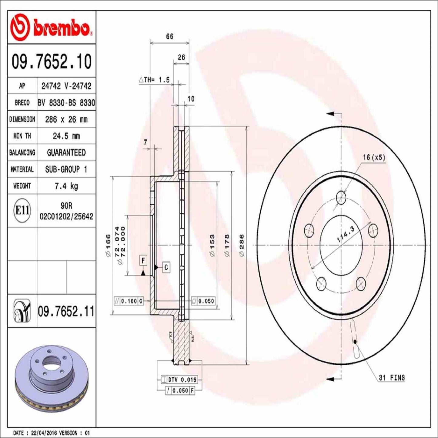 Brembo Disc Brake Rotor 09.7652.11