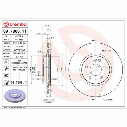 Brembo OE Brembo 96-97 Mercedes-Benz C36 AMG/1997 E420 Front Premium UV Coated OE Equivalent Rotor 09.7808.11