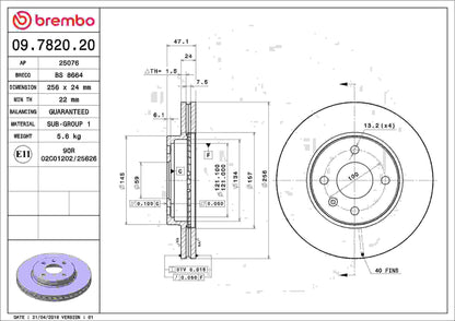 Brembo OE Brembo 99-02 Daewoo Nubira Front Premium OE Equivalent Rotor 09.7820.20