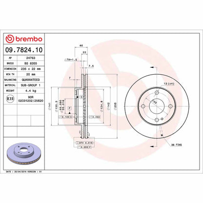 Brembo OE Brembo 91-94 Ford Escort/98-01 Mazda Protege/91-96 Mercury Tracer Front Premium OE Equivalent Rotor 09.7824.10