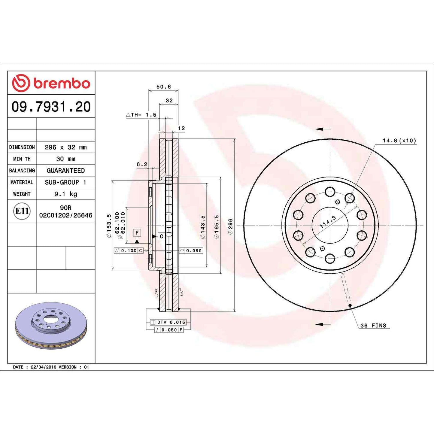 Brembo Disc Brake Rotor 09.7931.20