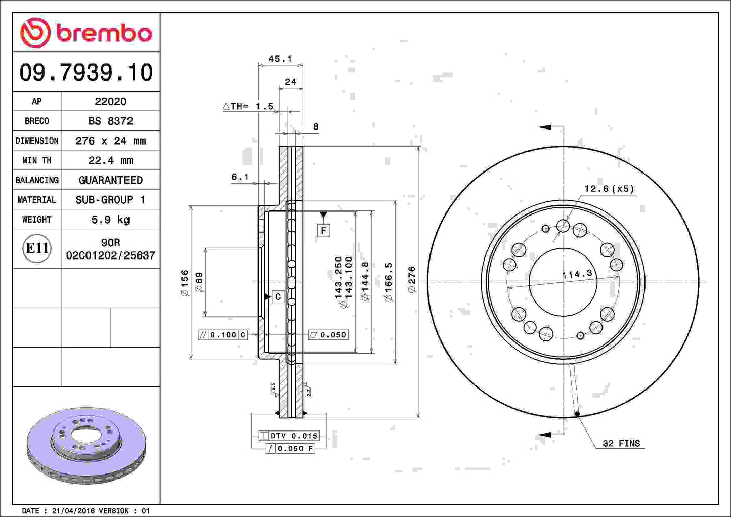 Brembo Disc Brake Rotor 09.7939.10