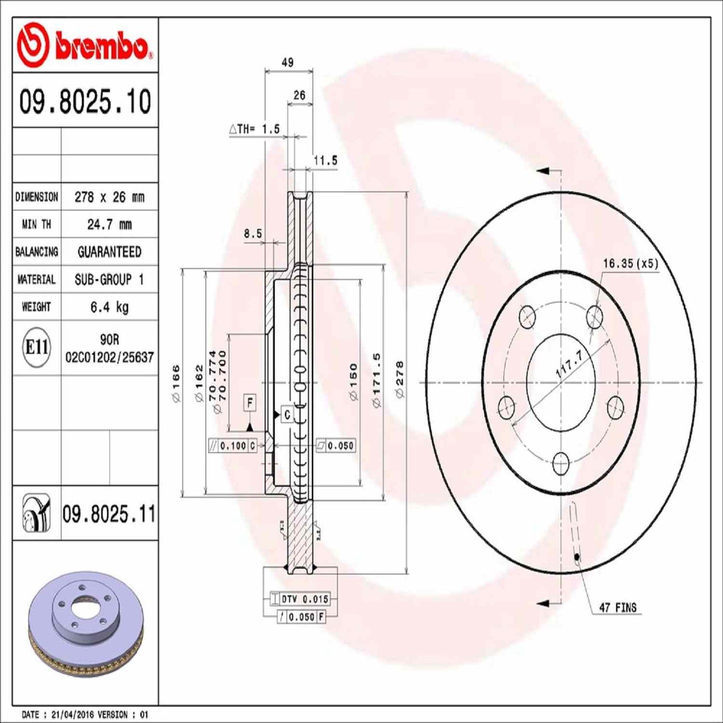 Brembo Disc Brake Rotor 09.8025.11