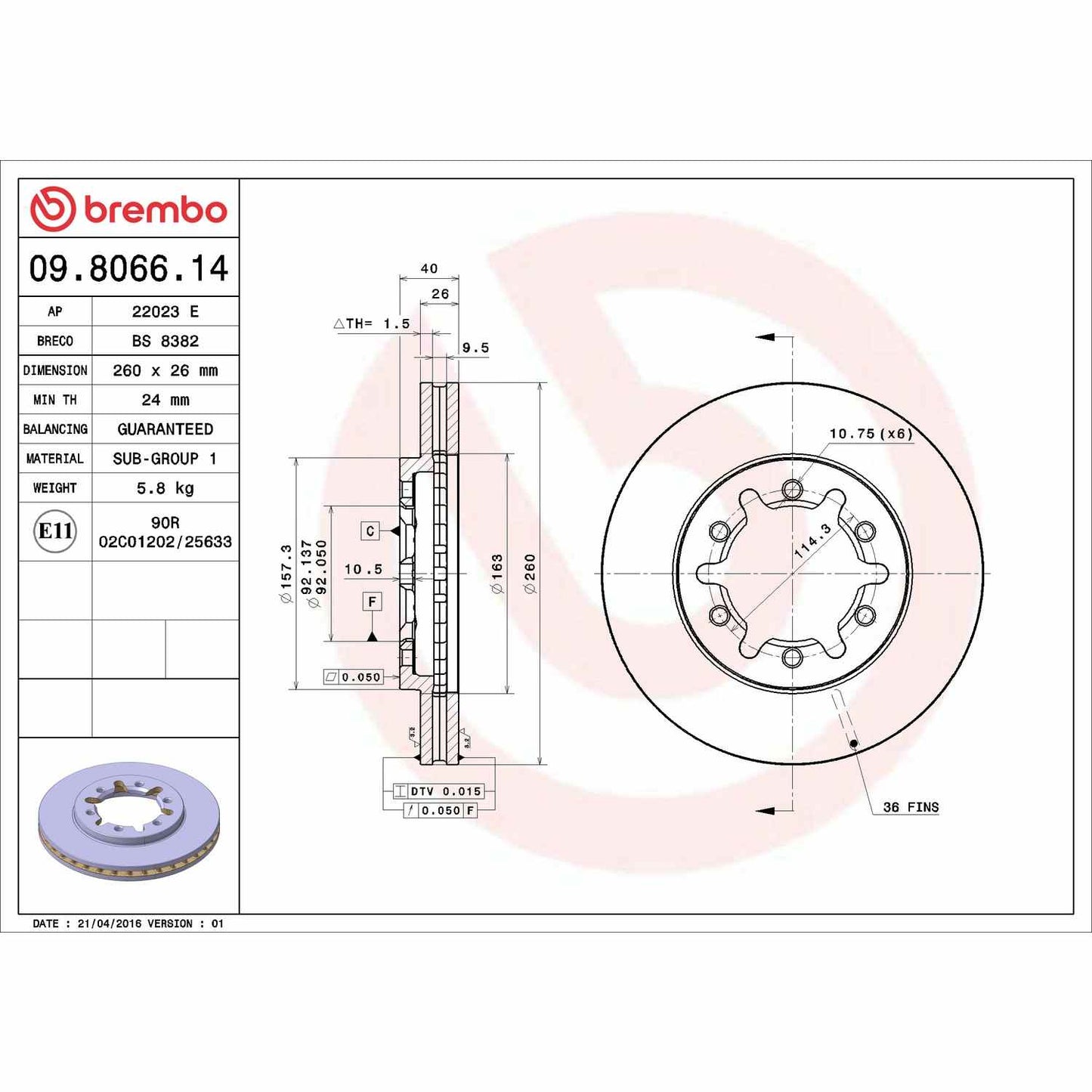 Brembo Disc Brake Rotor 09.8066.14