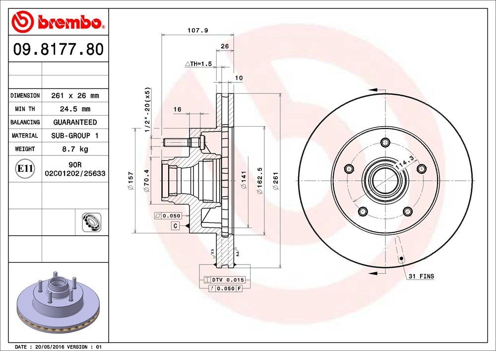 Brembo OE Brembo 98-03 Ford Ranger/98-00 Mazda B2500/B3000/B4000 Front Premium OE Equivalent Rotor 09.8177.80