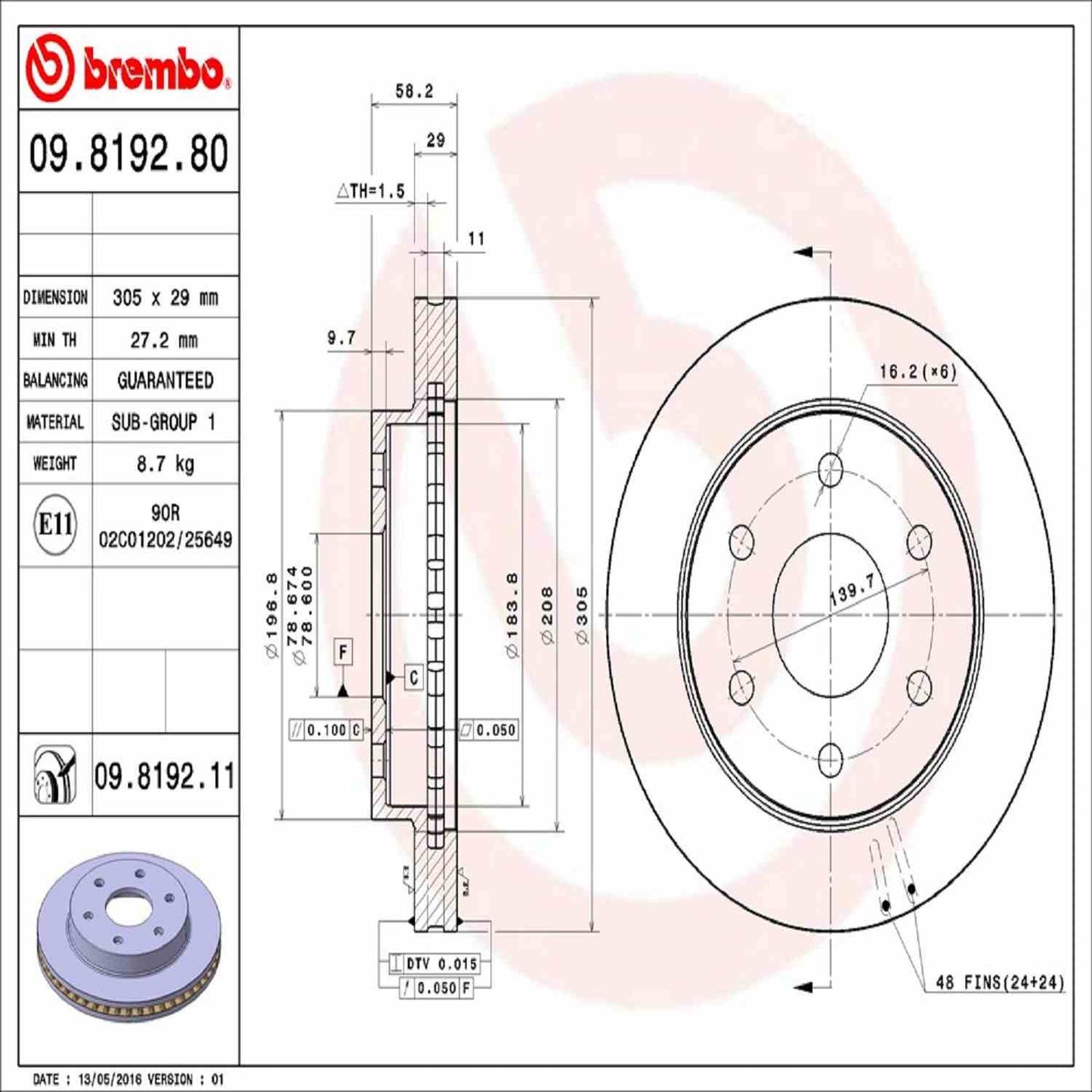 Brembo Disc Brake Rotor 09.8192.81