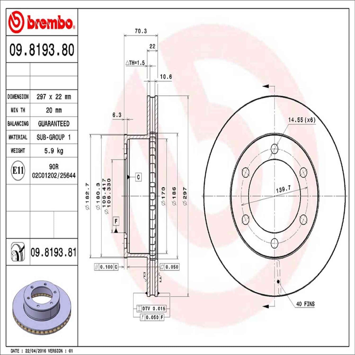 Brembo Disc Brake Rotor 09.8193.81