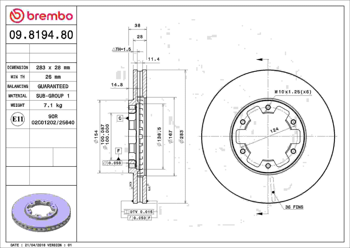 Brembo Disc Brake Rotor 09.8194.80
