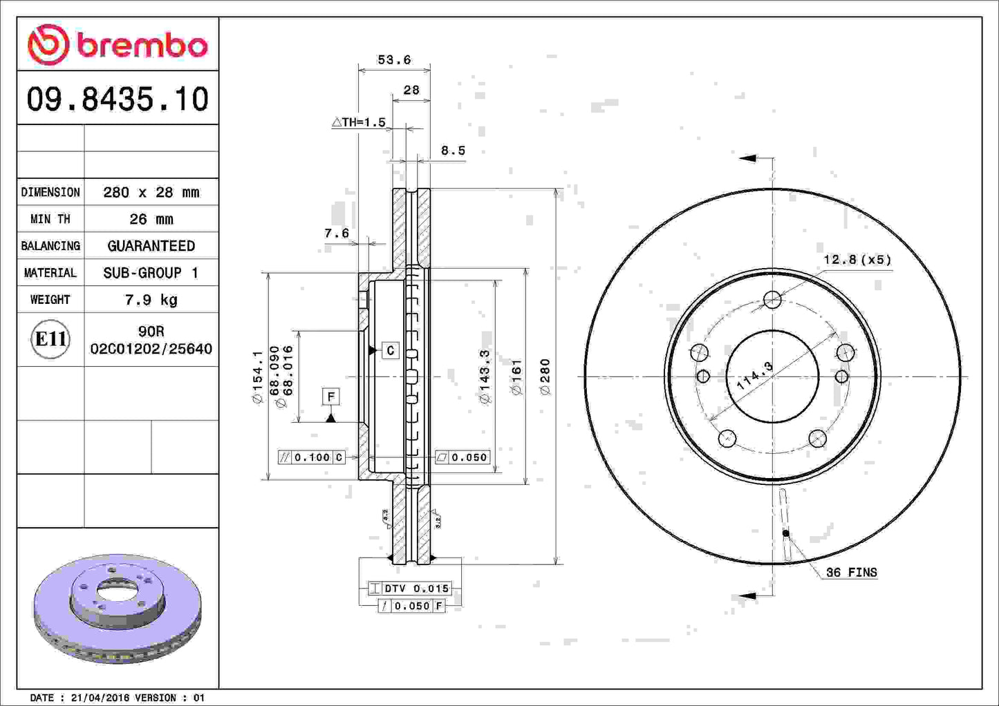 Brembo Disc Brake Rotor 09.8435.10
