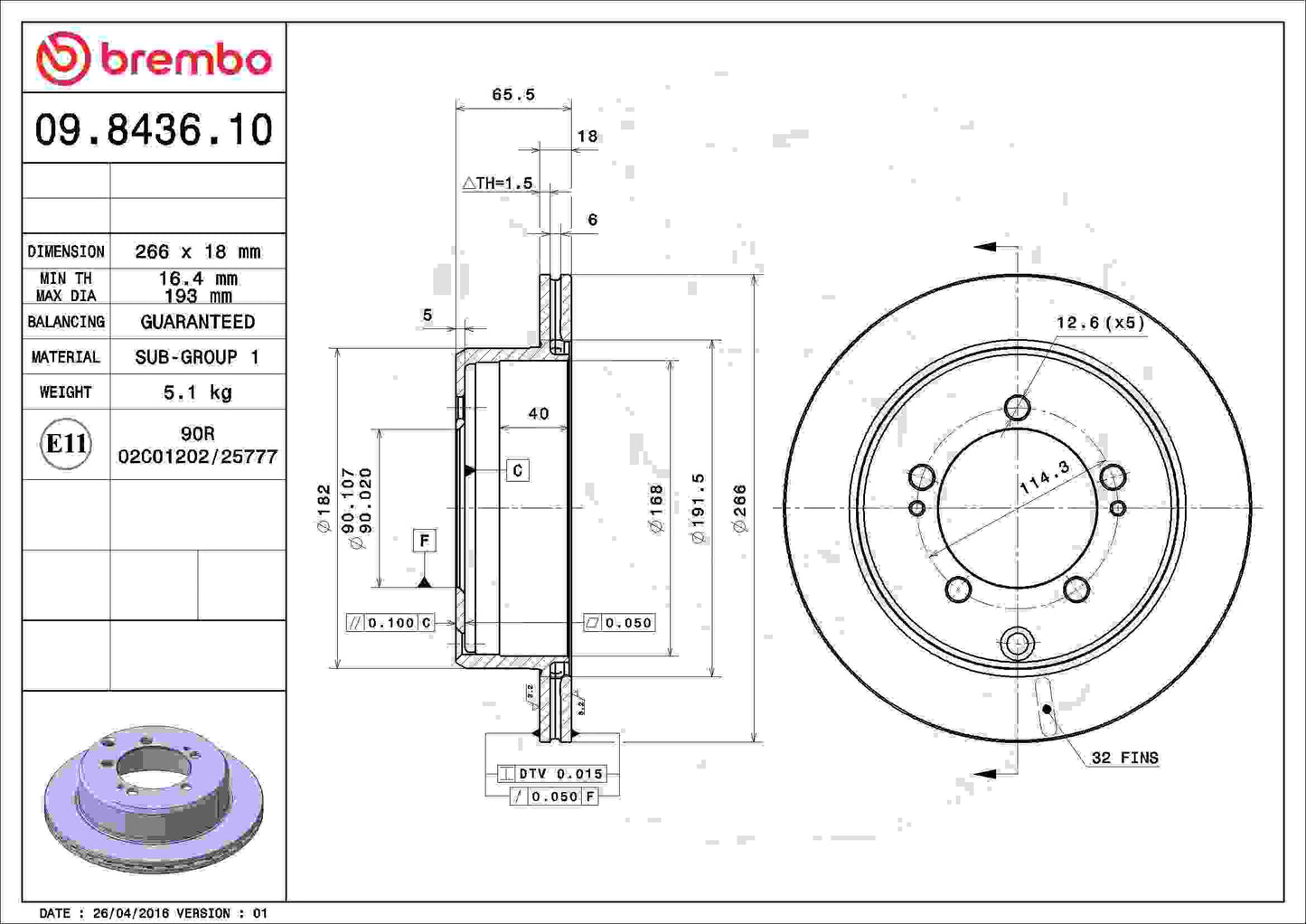 Brembo Disc Brake Rotor 09.8436.10