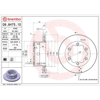 Brembo OE Brembo 03-06 Dodge Sprinter 3500/02-06 Freightliner Sprinter 3500 Rear Premium OE Equivalent Rotor 09.8475.10