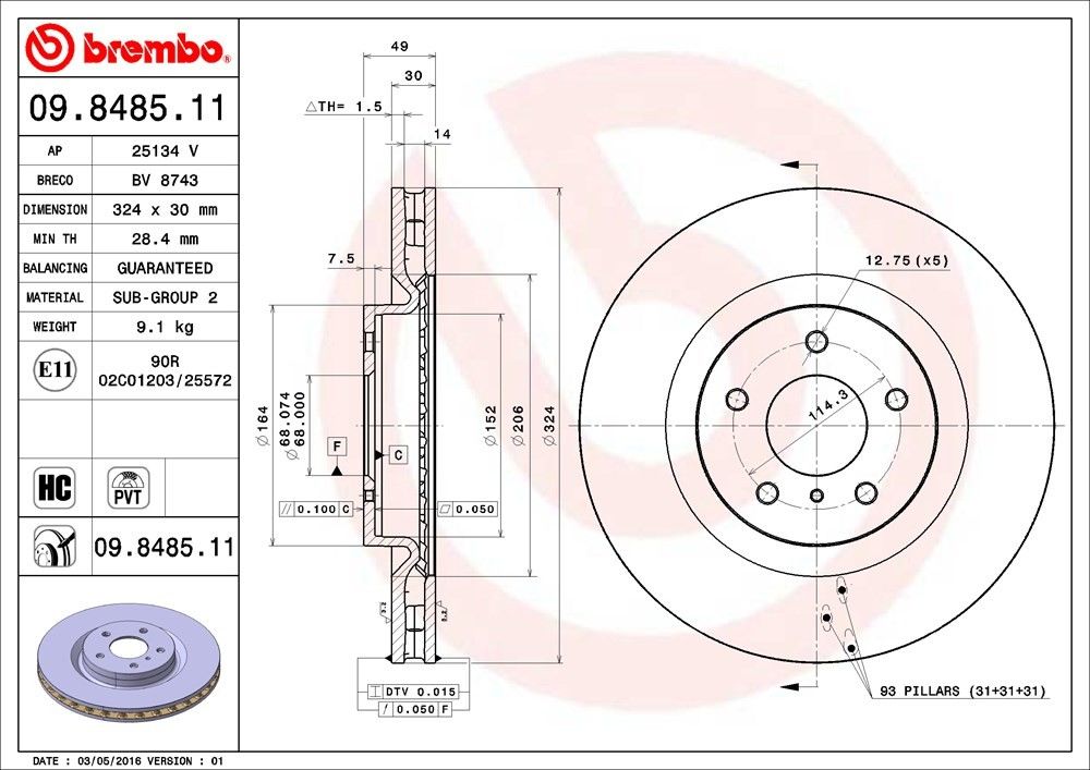 Brembo Disc Brake Rotor 09.8485.11