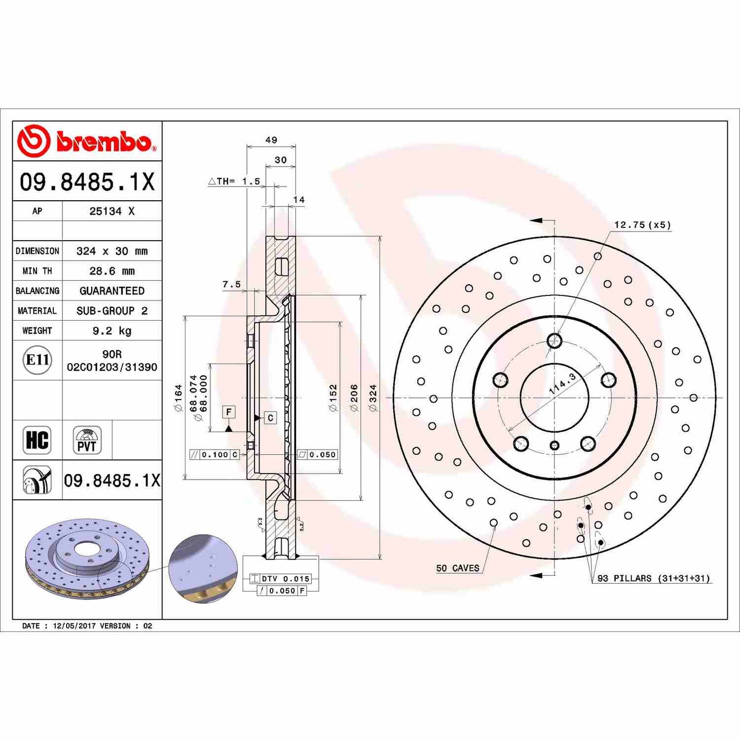 Brembo Disc Brake Rotor 09.8485.1X