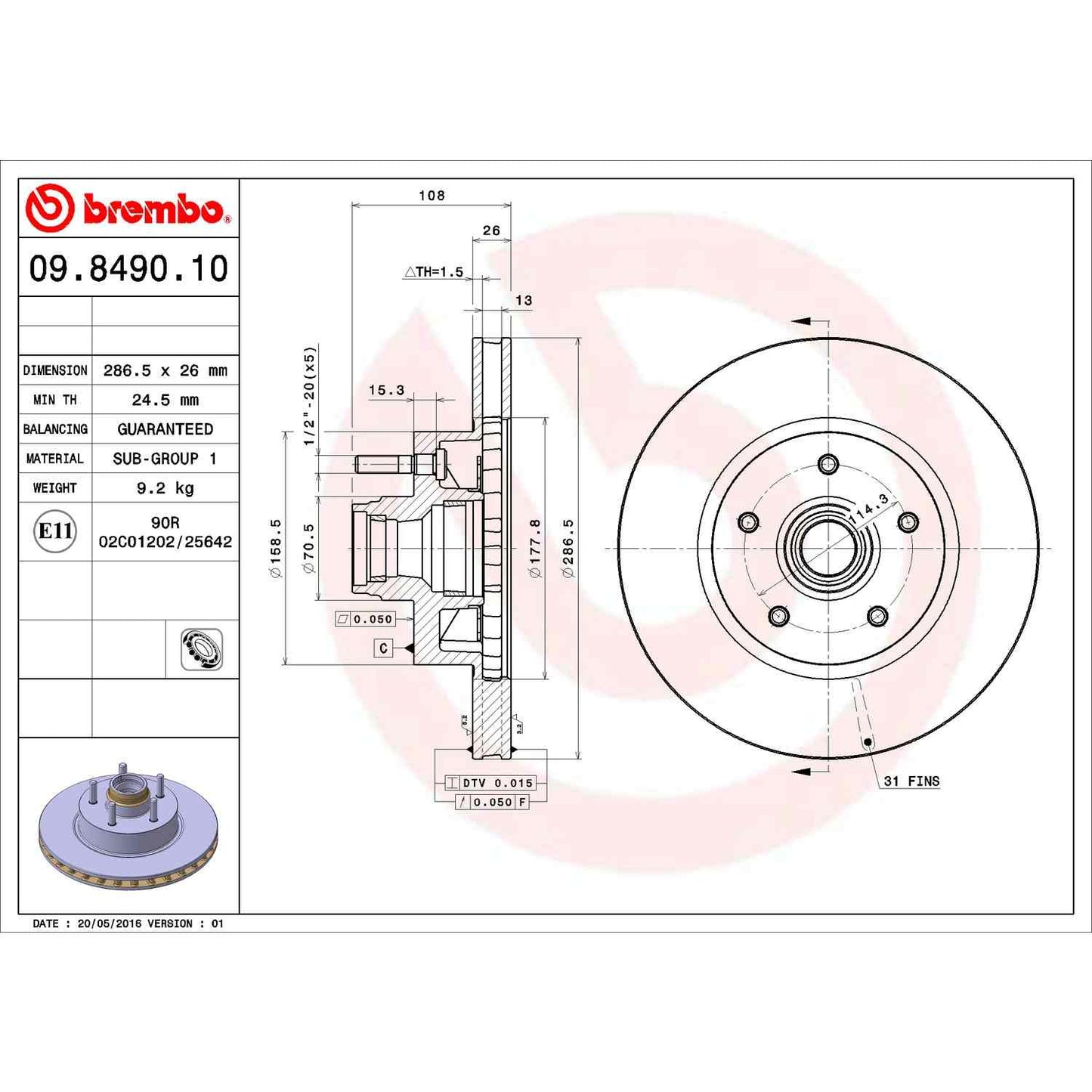 Brembo OE Brembo 95-01 Ford Explorer/98-09 Ranger Front Premium OE Equivalent Rotor 09.8490.10
