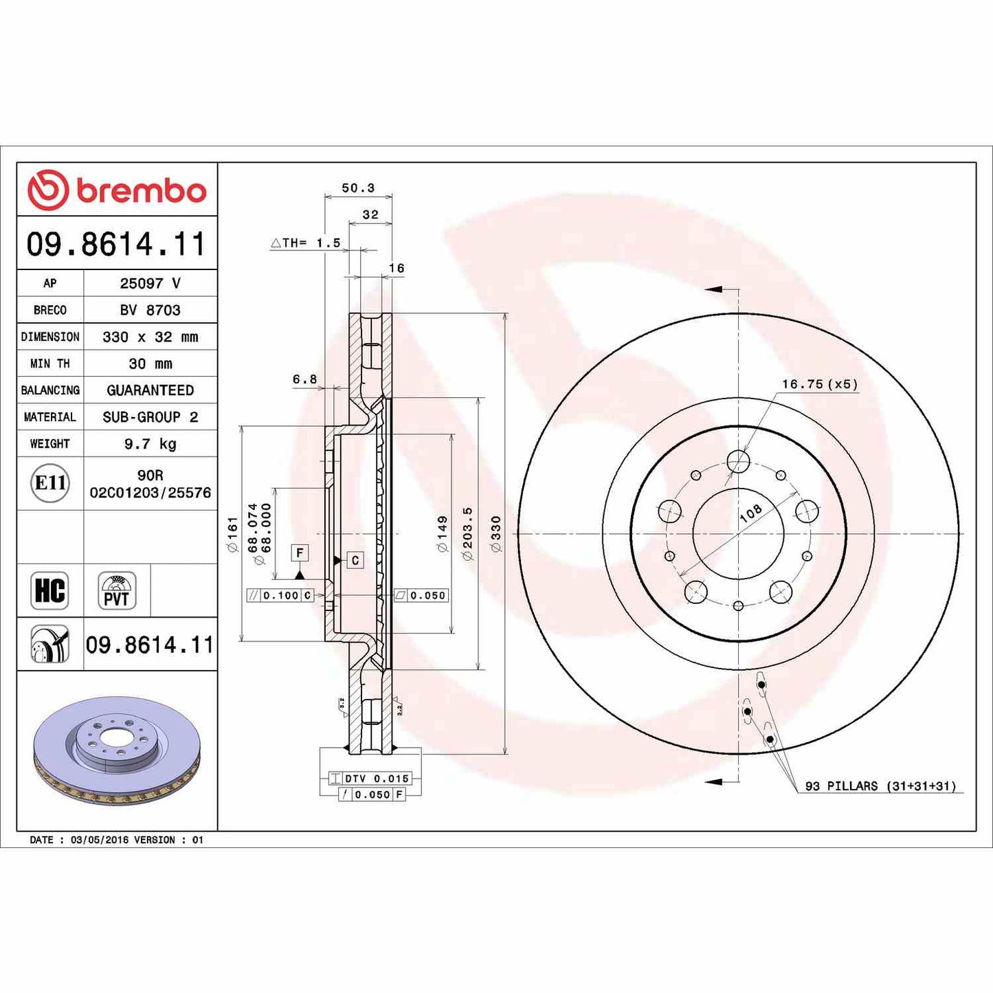 Brembo Disc Brake Rotor 09.8614.11