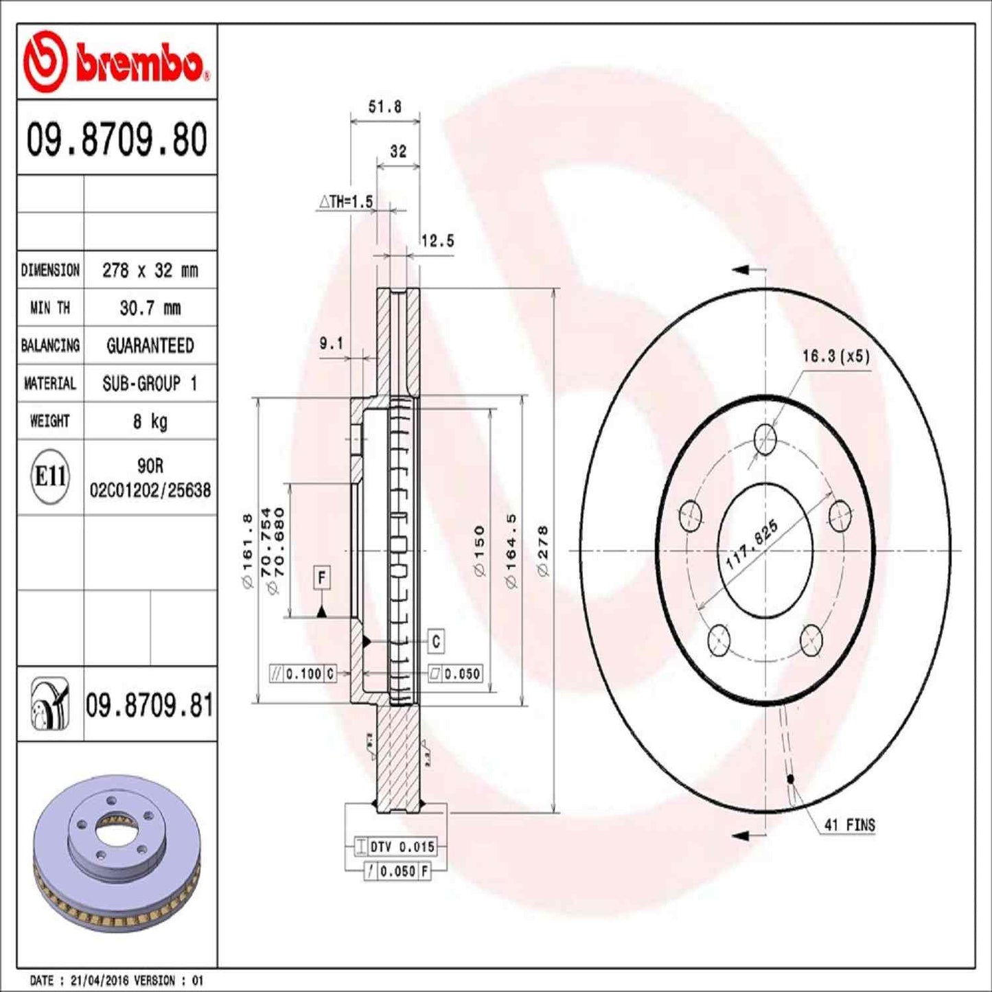 Brembo Disc Brake Rotor 09.8709.81