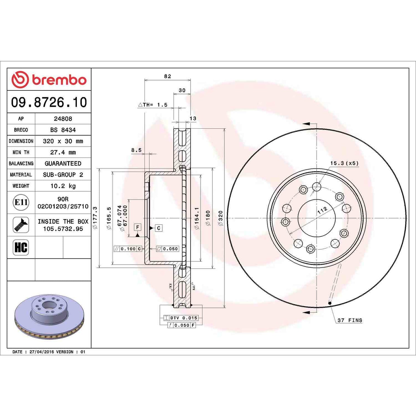 Brembo Disc Brake Rotor 09.8726.10