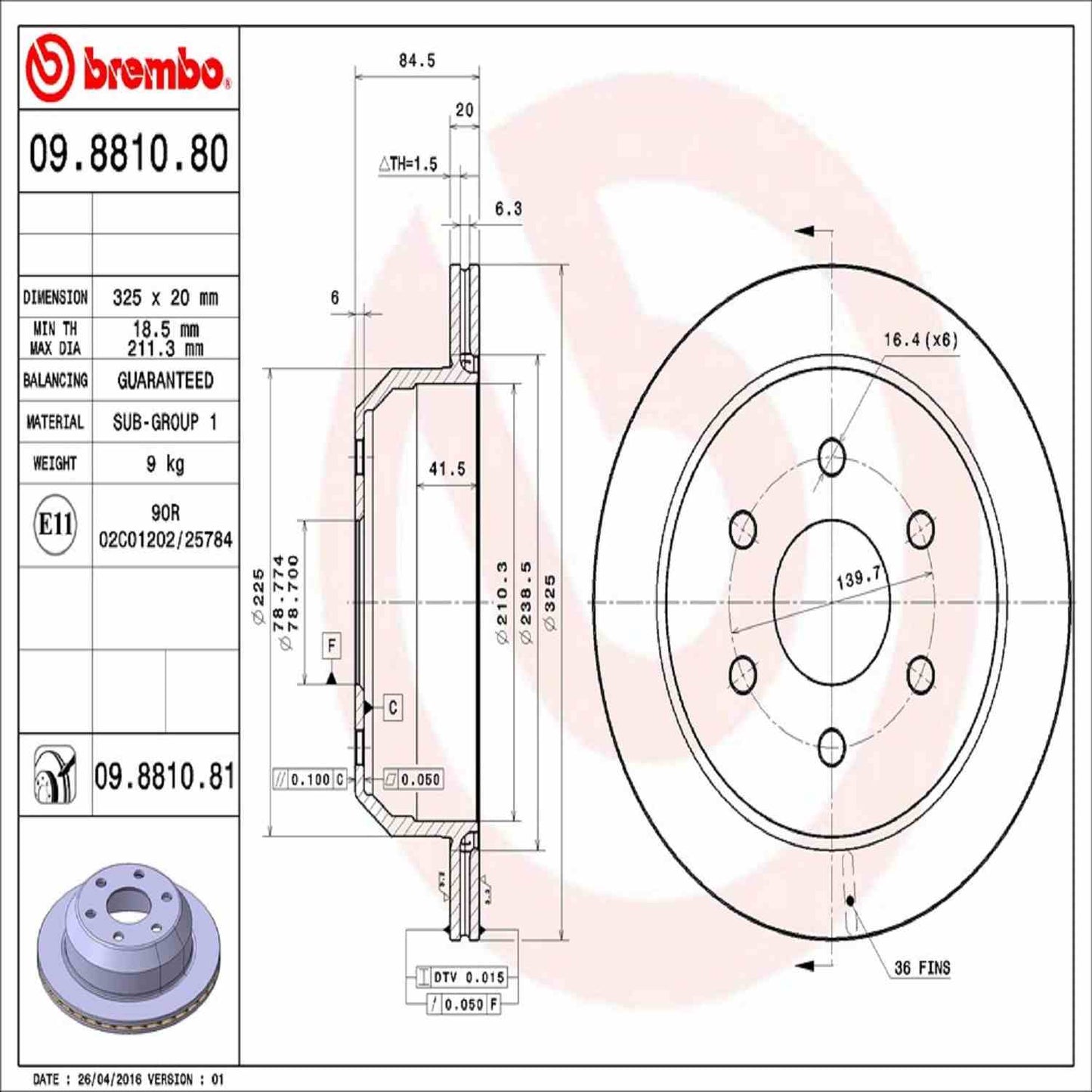Brembo Disc Brake Rotor 09.8810.81