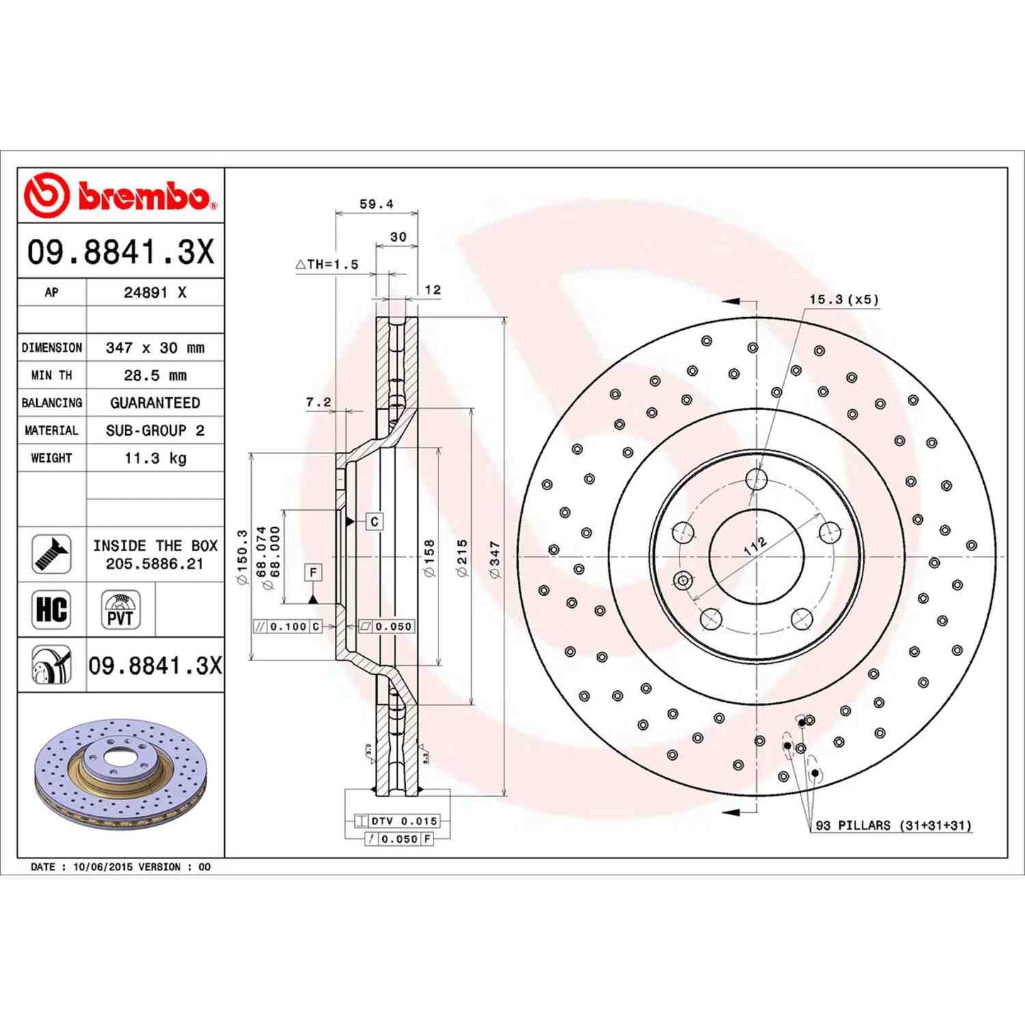 Brembo Disc Brake Rotor 09.8841.3X