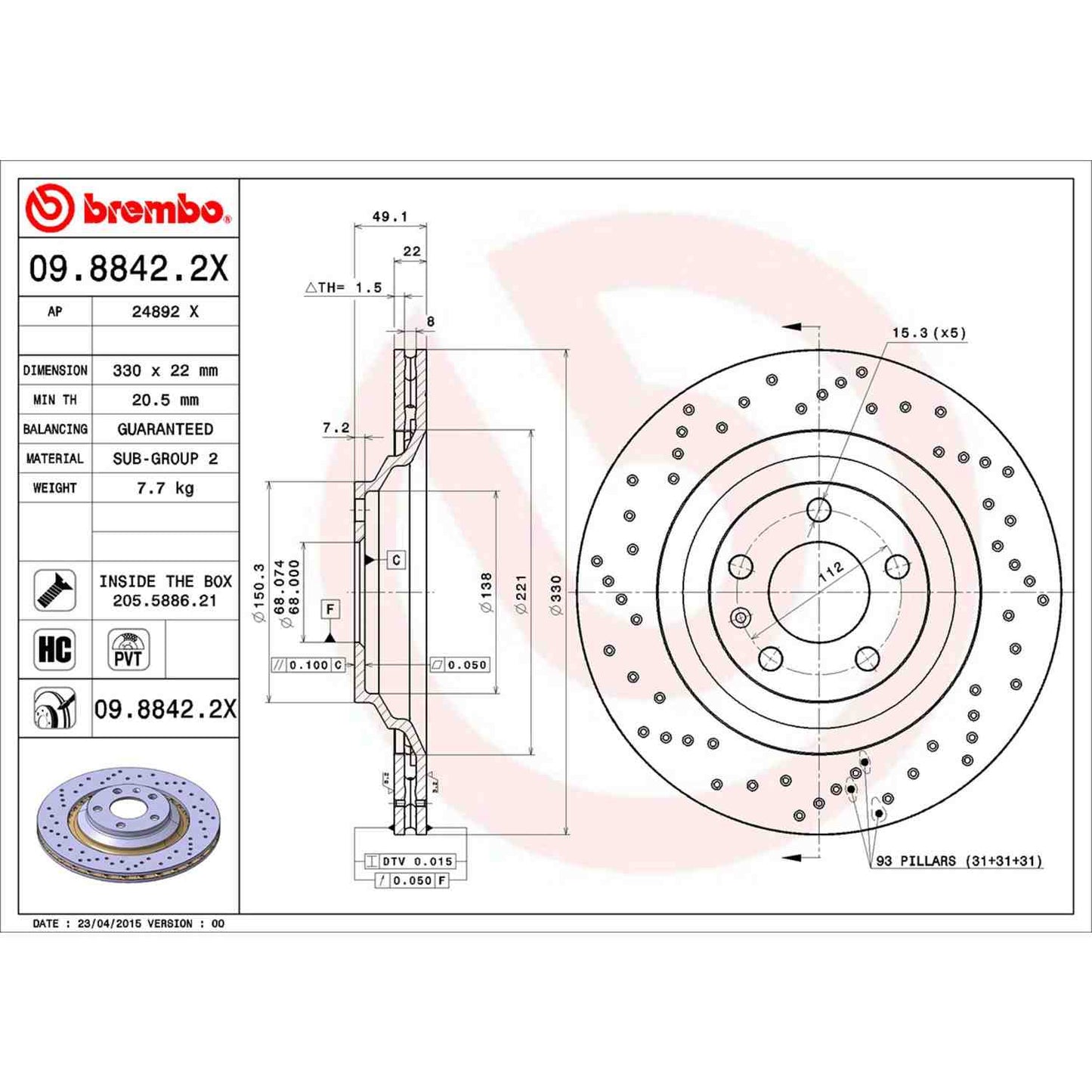 Brembo Disc Brake Rotor 09.8842.2X