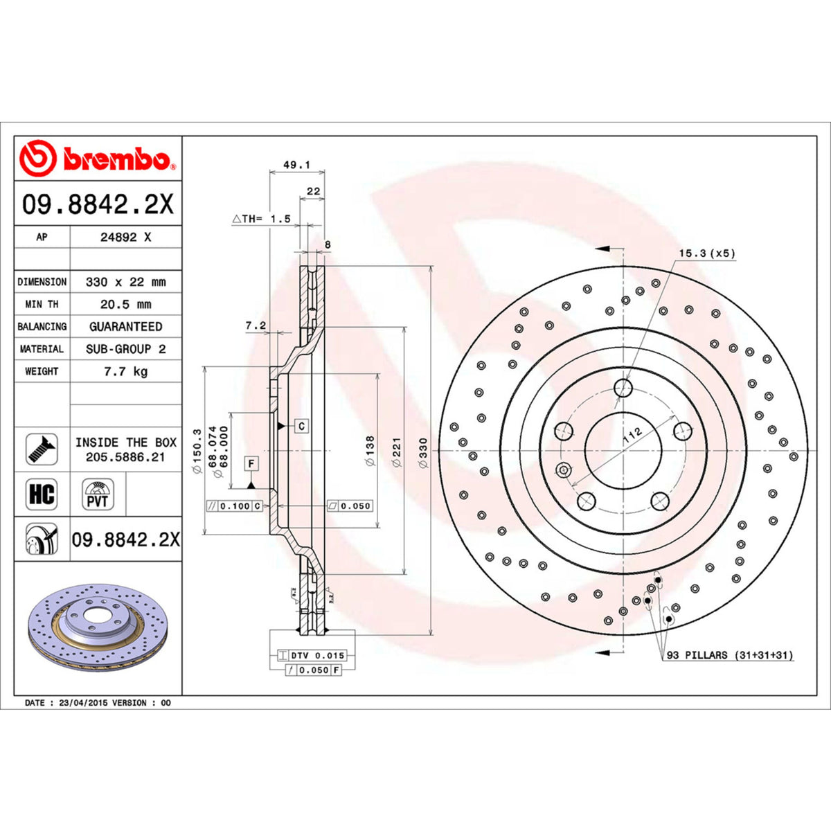 Brembo Disc Brake Rotor 09.8842.2X