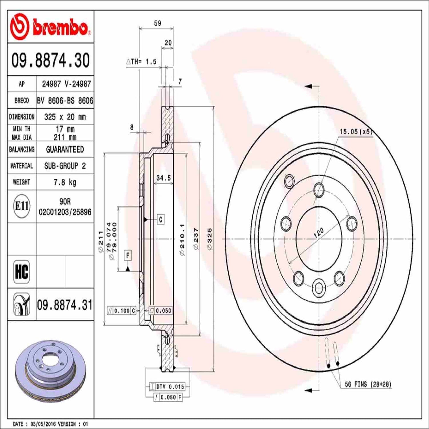 Brembo Disc Brake Rotor 09.8874.31