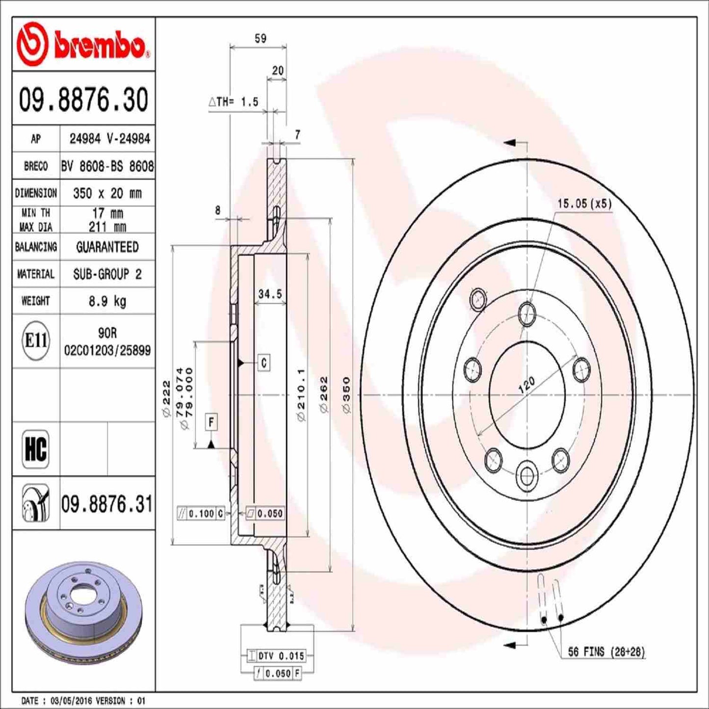 Brembo Disc Brake Rotor 09.8876.31
