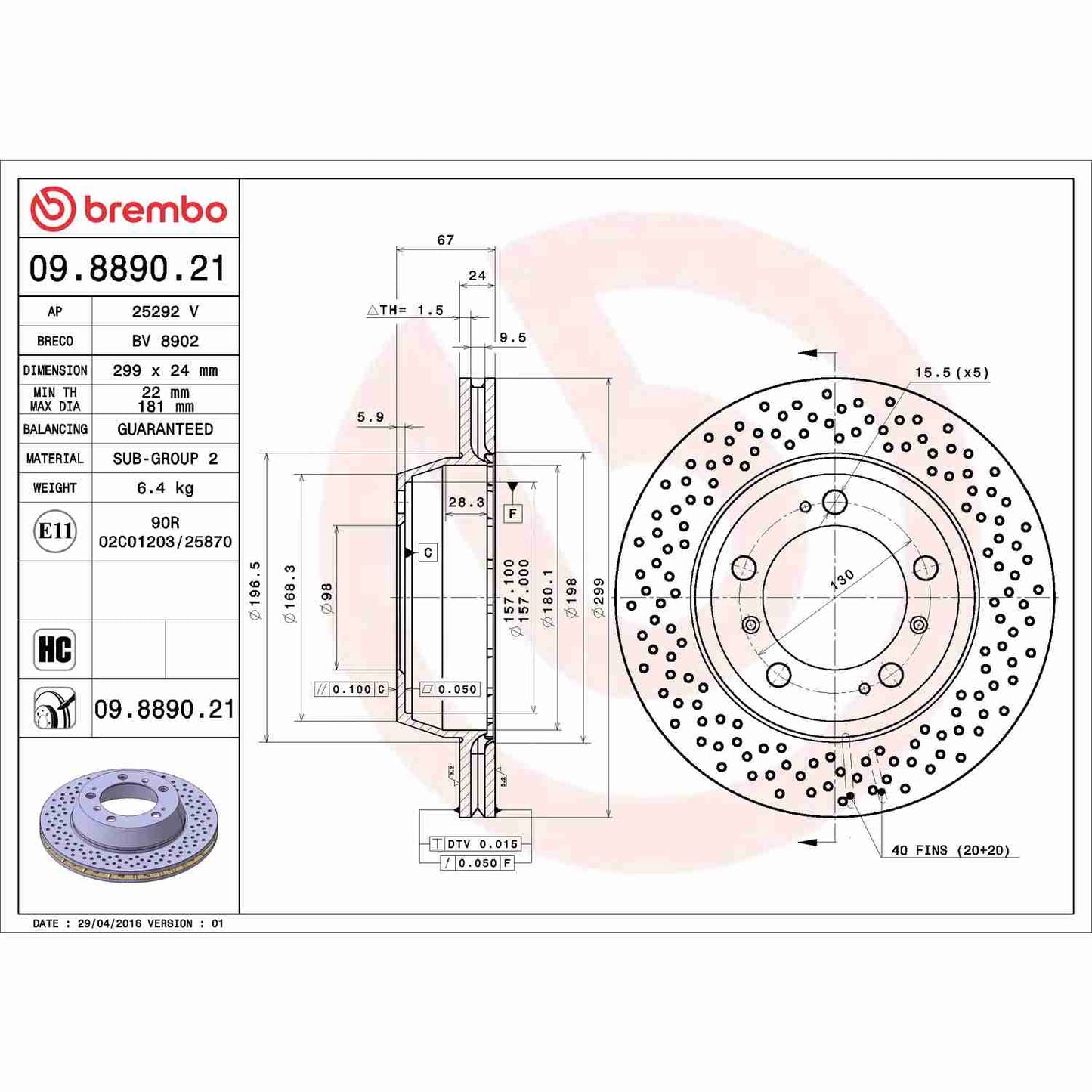 Brembo Disc Brake Rotor 09.8890.21