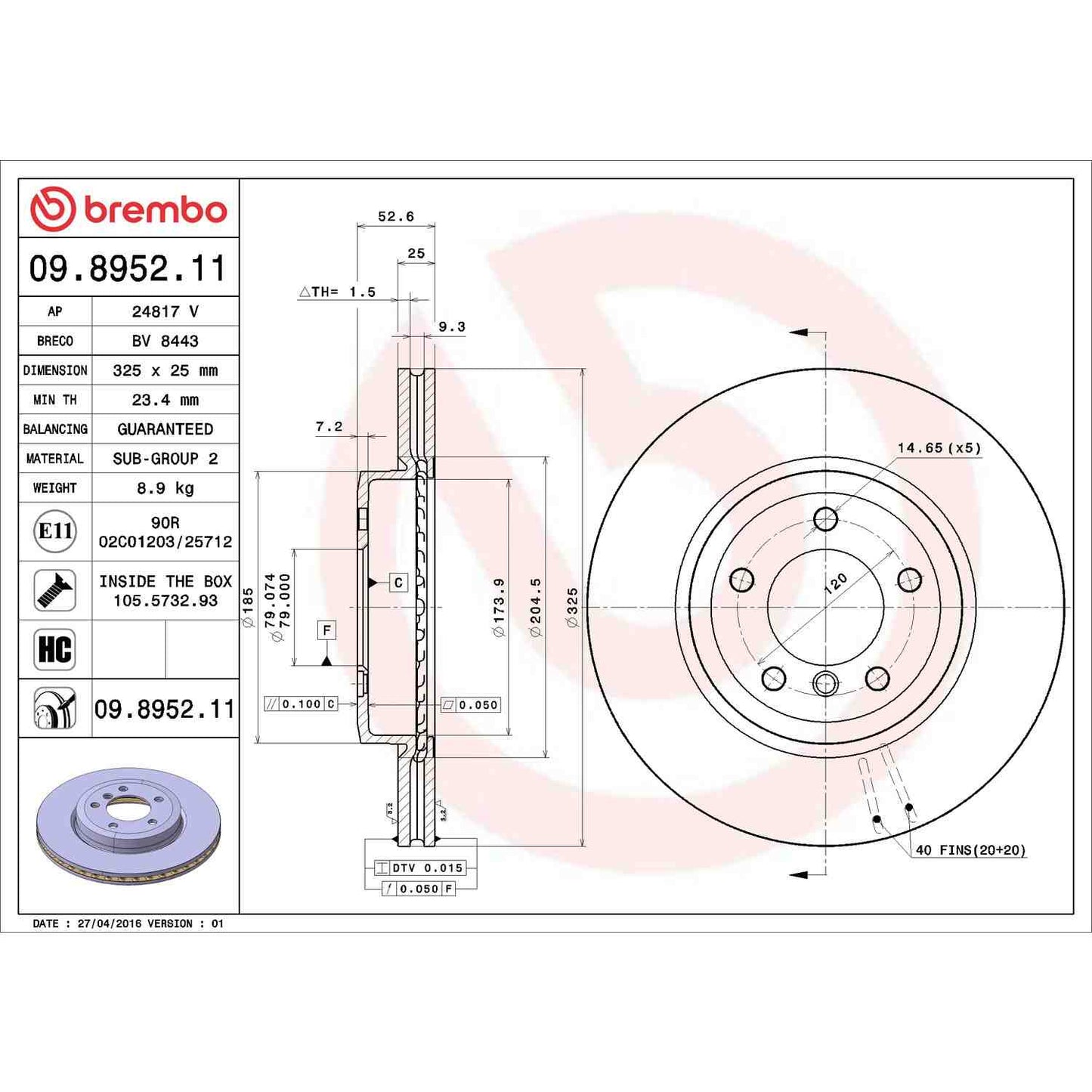 Brembo Disc Brake Rotor 09.8952.11