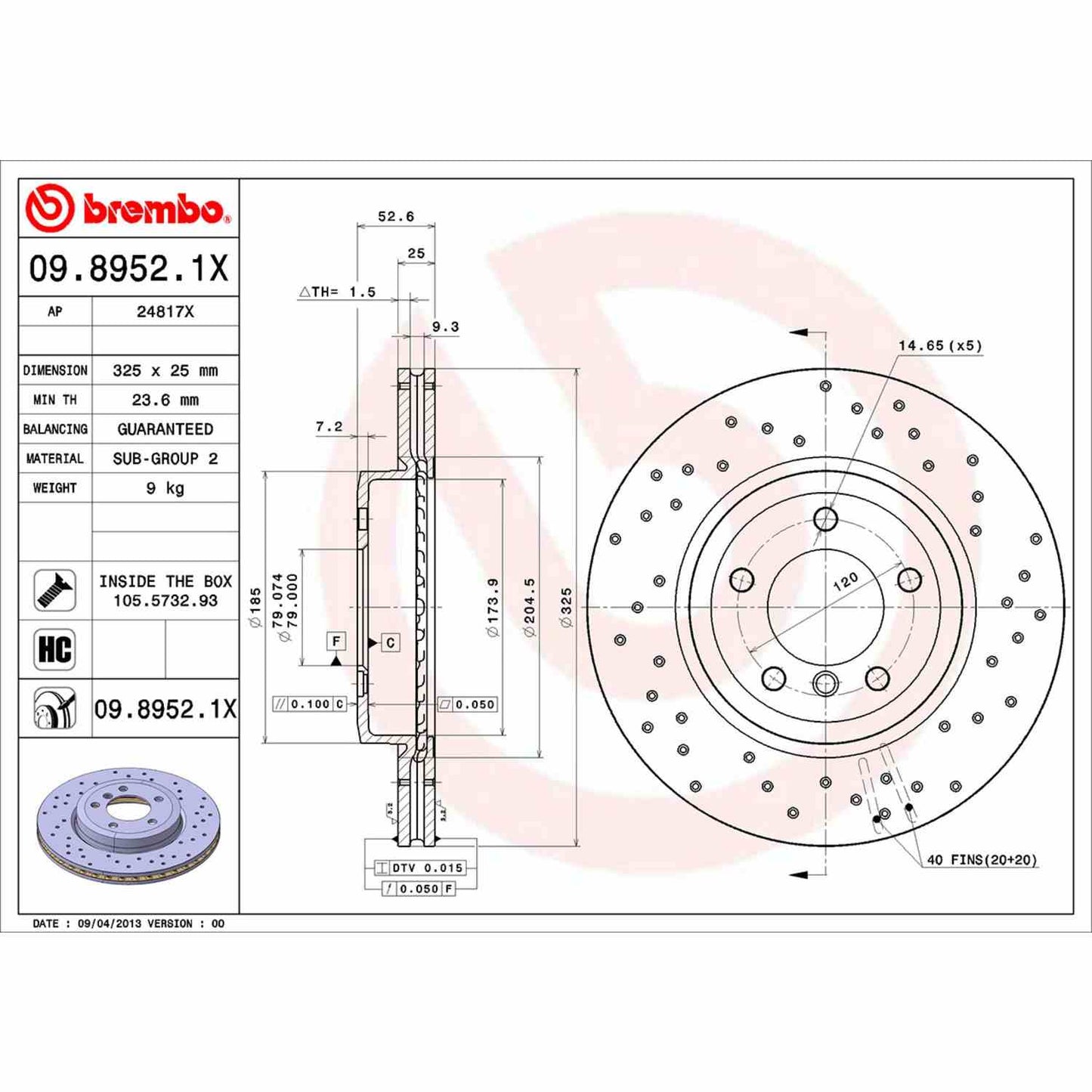 Brembo Disc Brake Rotor 09.8952.1X