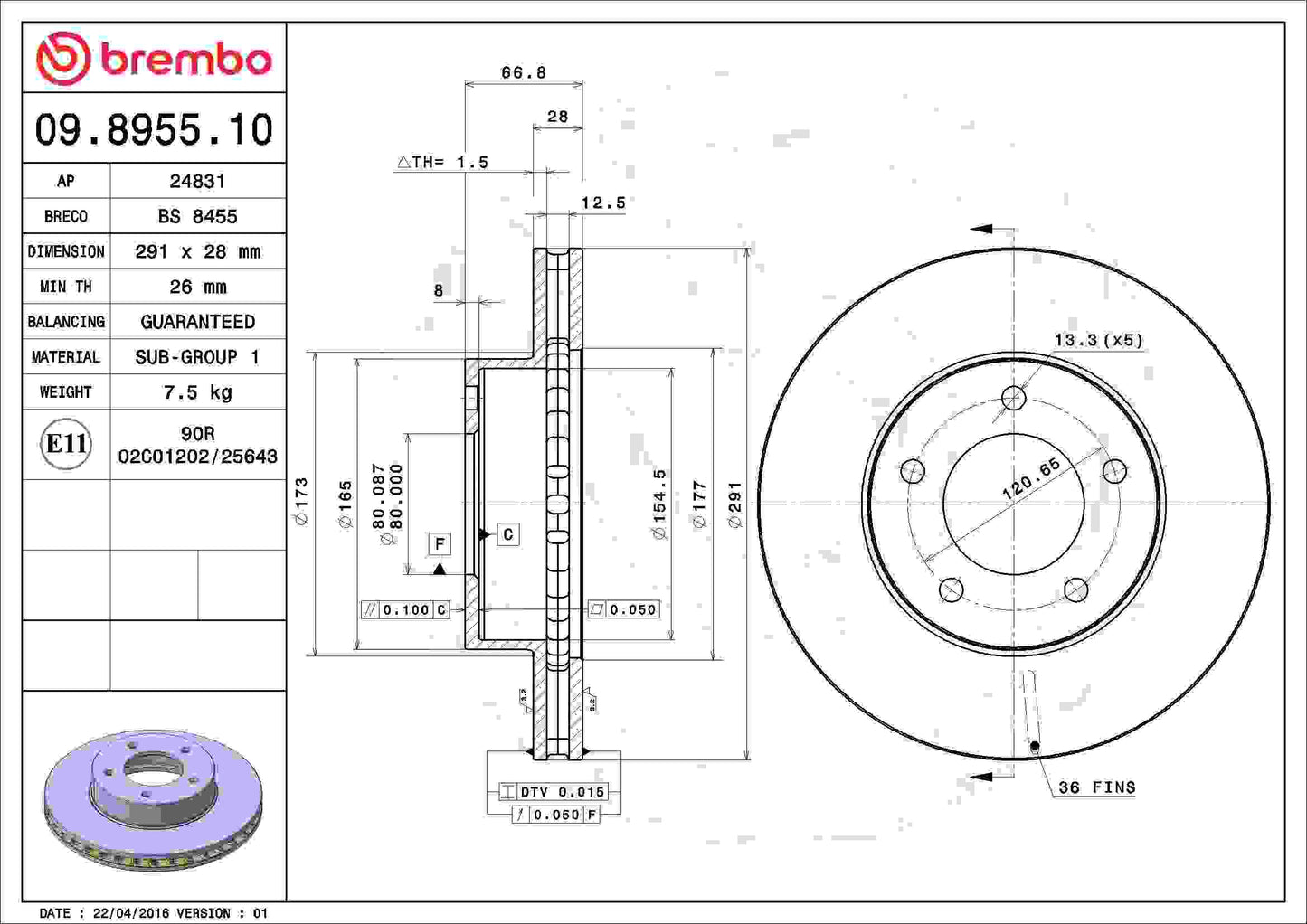 Brembo Disc Brake Rotor 09.8955.10