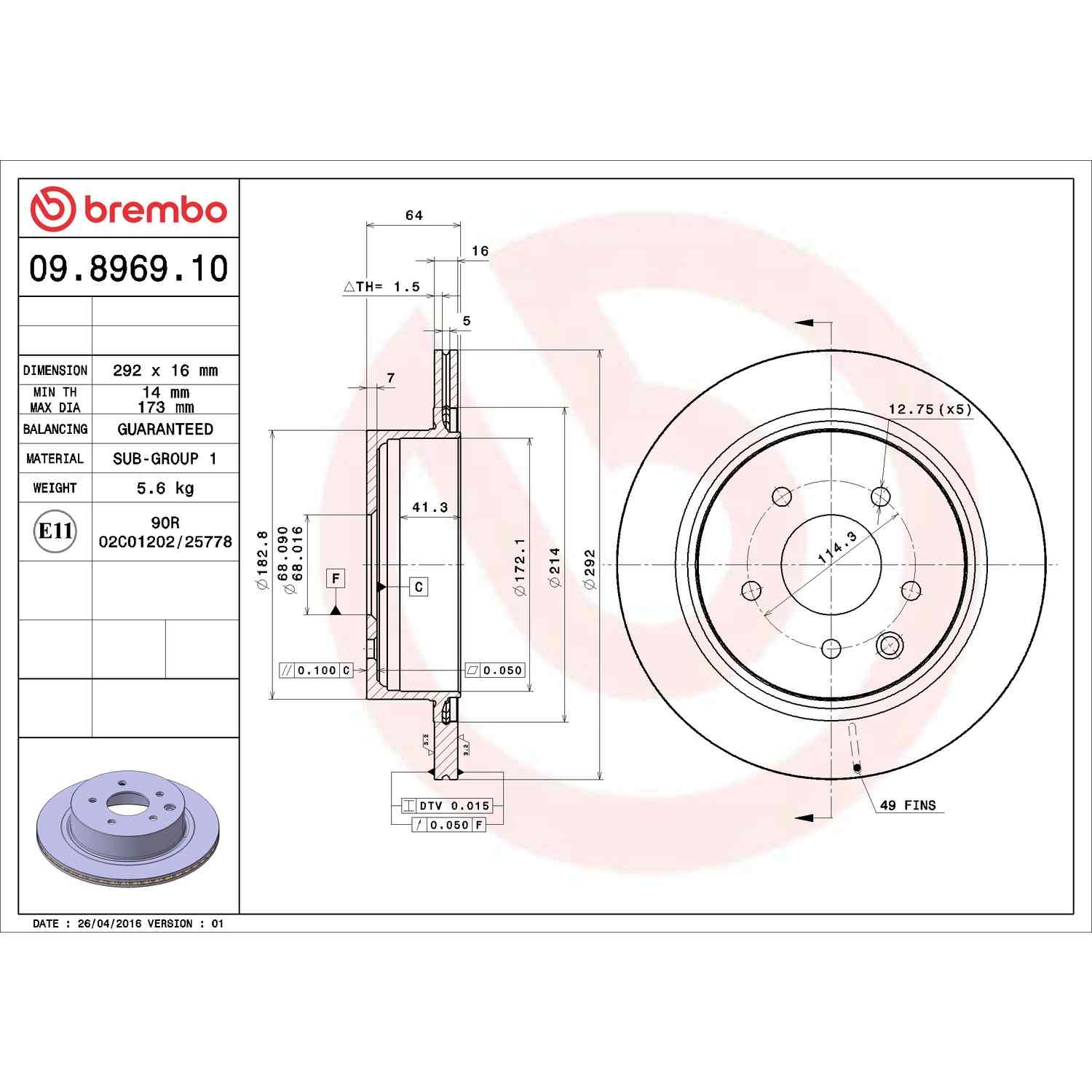 Brembo Disc Brake Rotor 09.8969.10