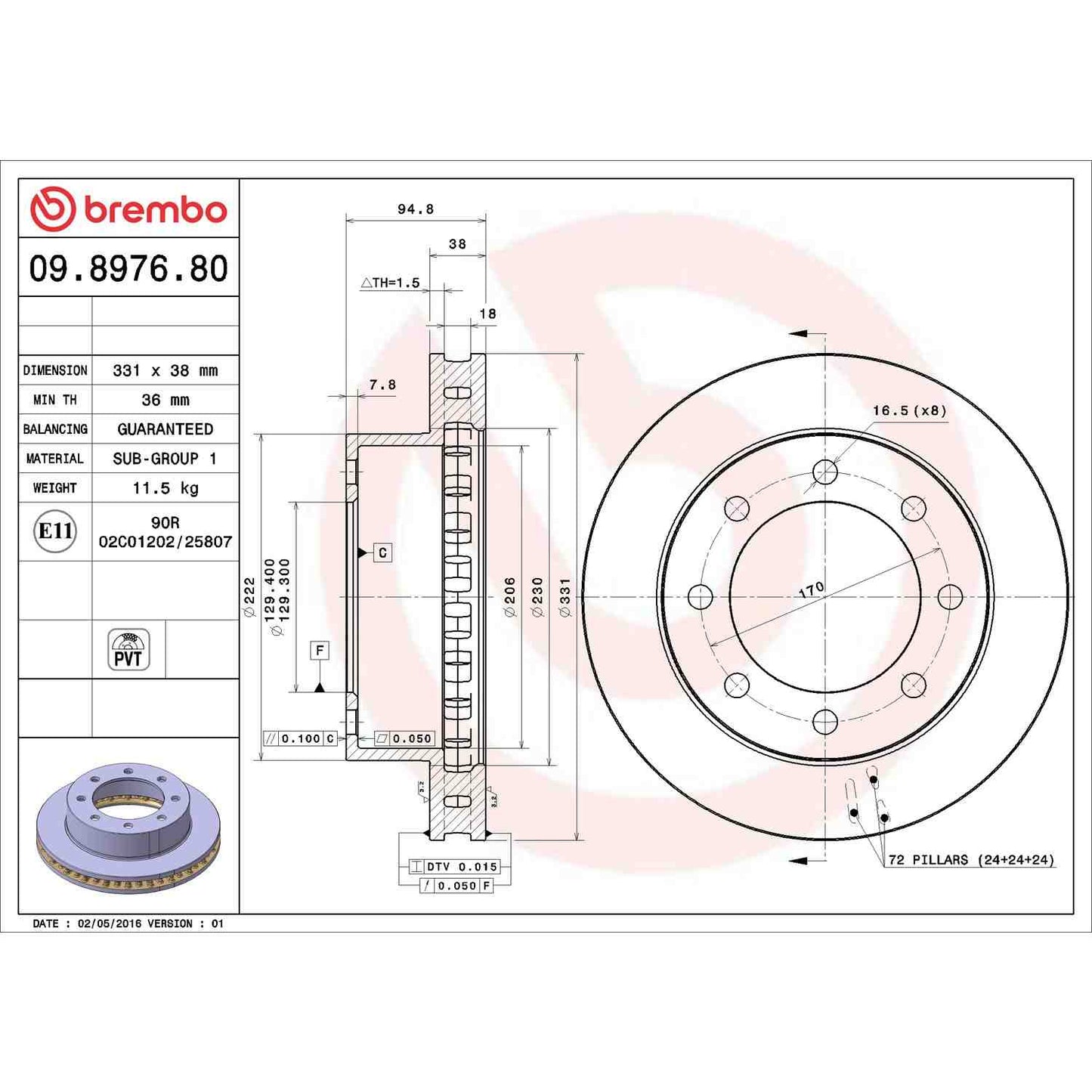 Brembo OE Brembo 2000 Ford Excursion/1999 F-250 Super Duty/F-350 Super Duty Front Premium OE Equivalent Rotor 09.8976.80