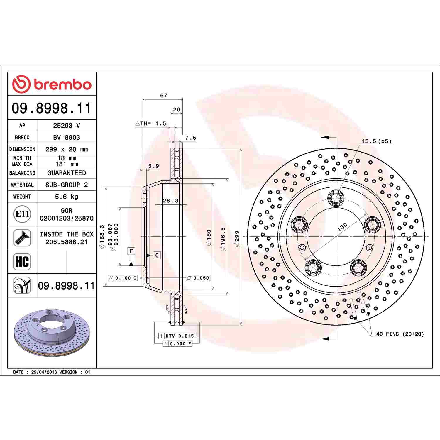 Brembo Disc Brake Rotor 09.8998.11