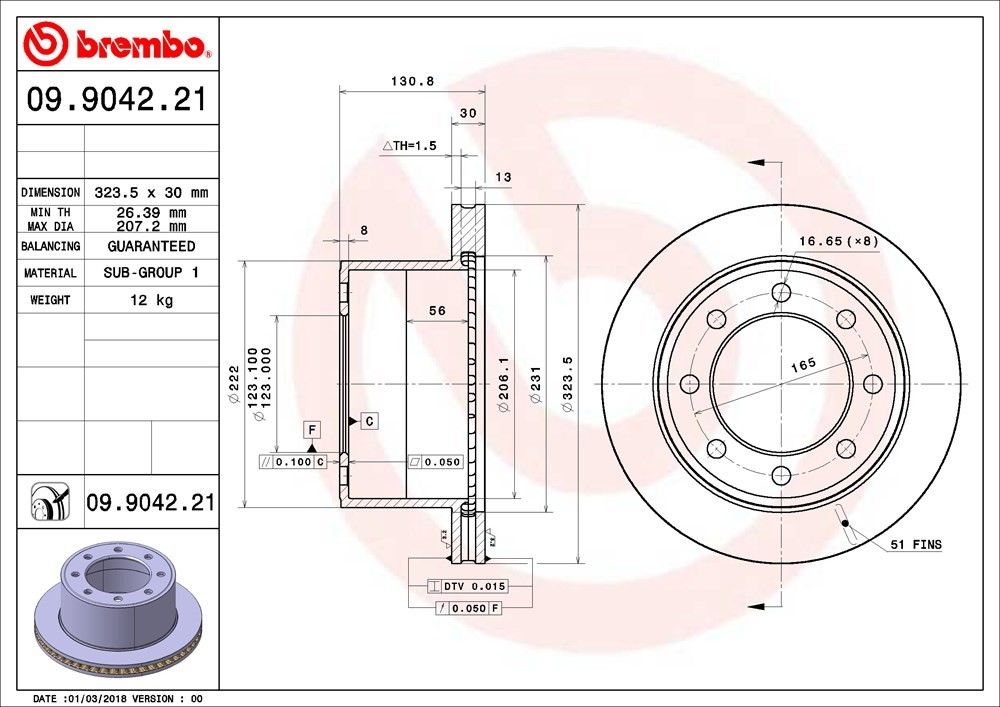 Brembo OE Brembo 07-17 Lexus LS460 Rear UV Coated Rotor 09.9042.20