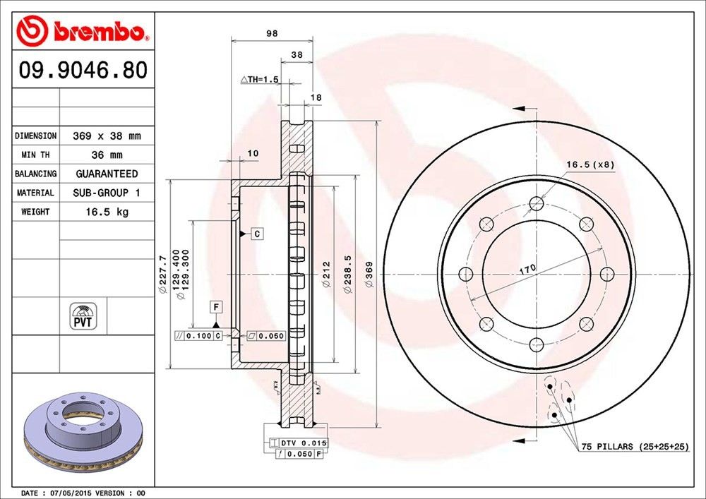 Brembo OE Brembo 99-03 Ford F-250 Super Duty/F-350 Super Duty Front Premium OE Equivalent Rotor 09.9046.80