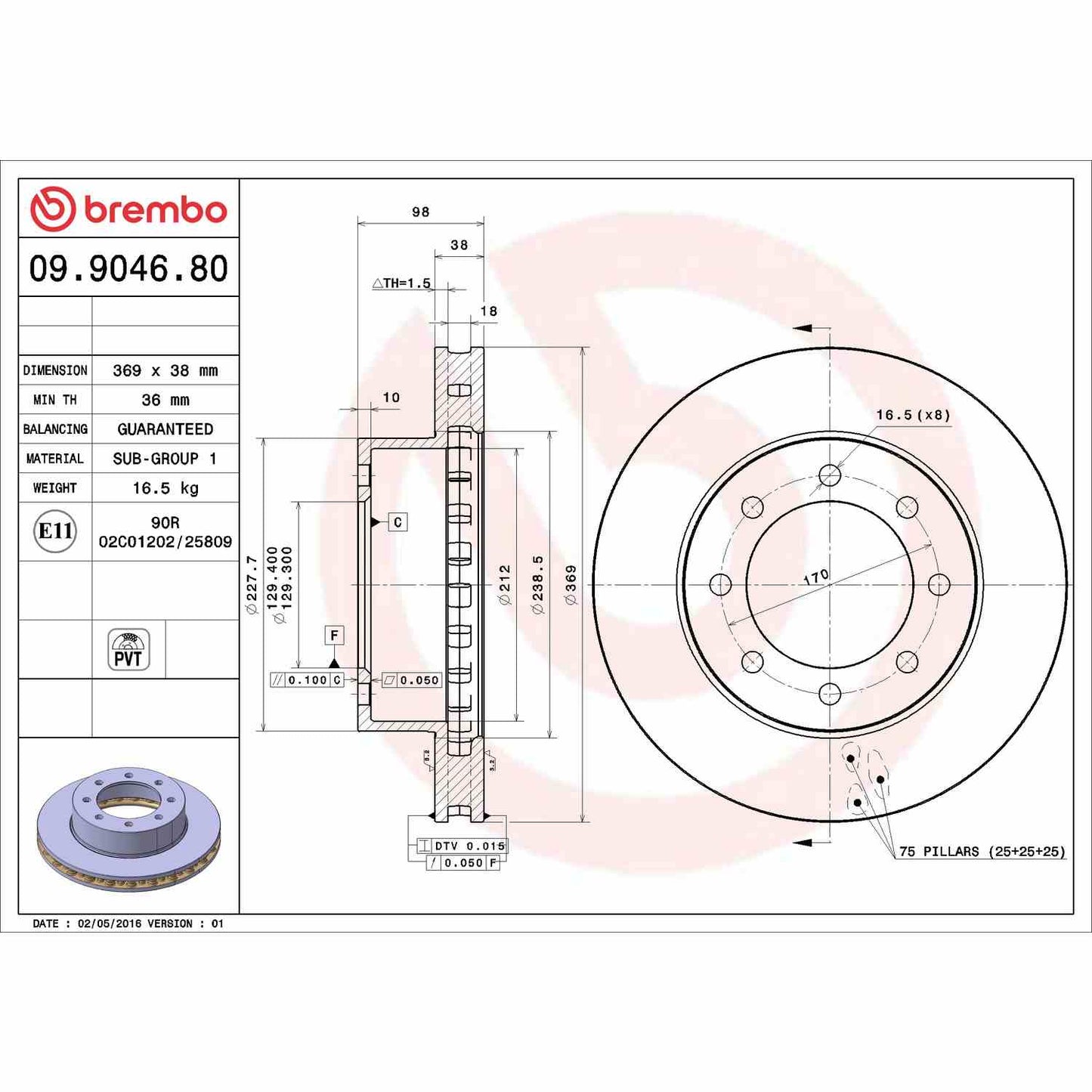 Brembo OE Brembo 99-03 Ford F-250 Super Duty/F-350 Super Duty Front Premium OE Equivalent Rotor 09.9046.80