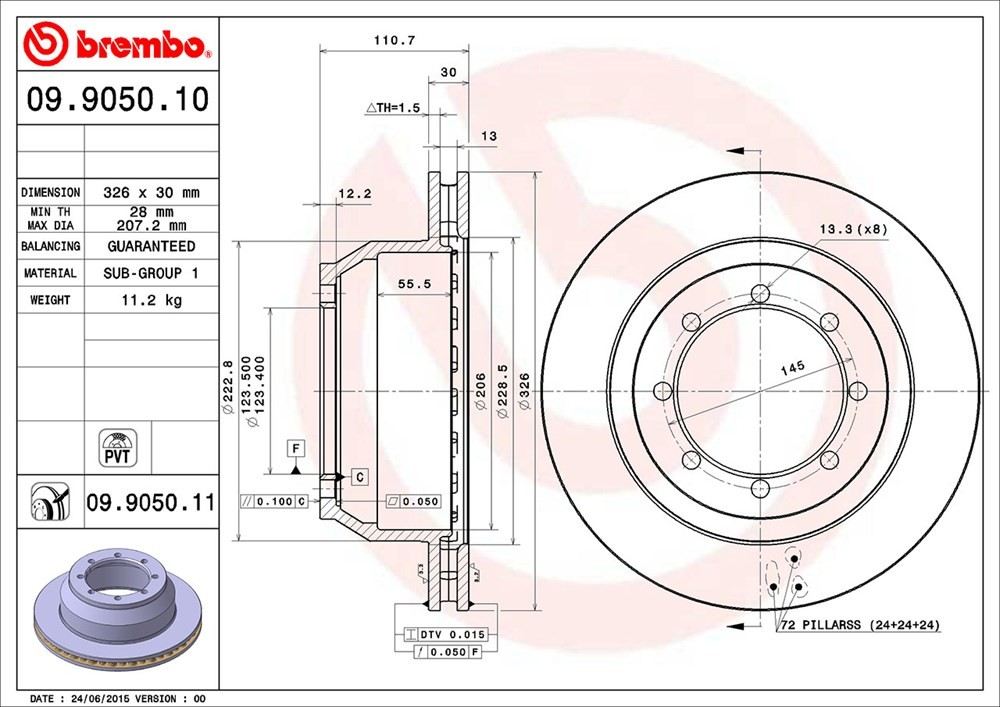 Brembo OE Brembo 03-05 Ford E-350 Club Wagon/99-00 E-350 Econoline Rear Premium OE Equivalent Rotor 09.9050.10