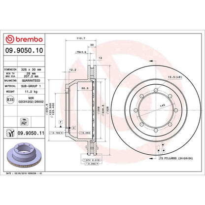 Brembo OE Brembo 03-05 Ford E-350 Club Wagon/99-00 E-350 Econoline Rear Premium OE Equivalent Rotor 09.9050.10