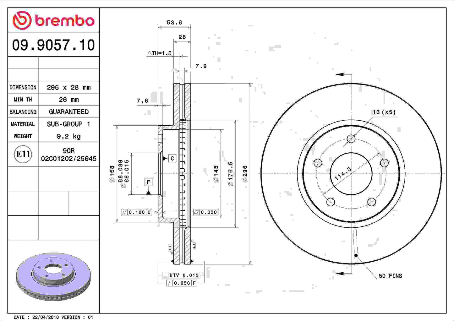 Brembo Disc Brake Rotor 09.9057.10