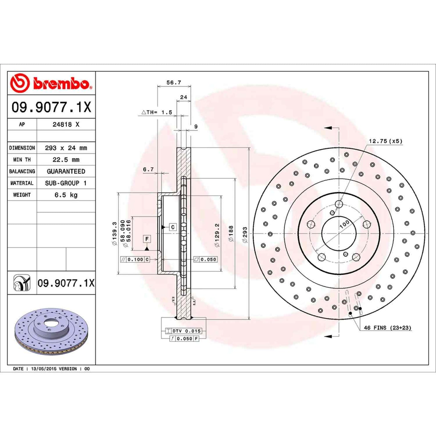 Brembo Disc Brake Rotor 09.9077.1X
