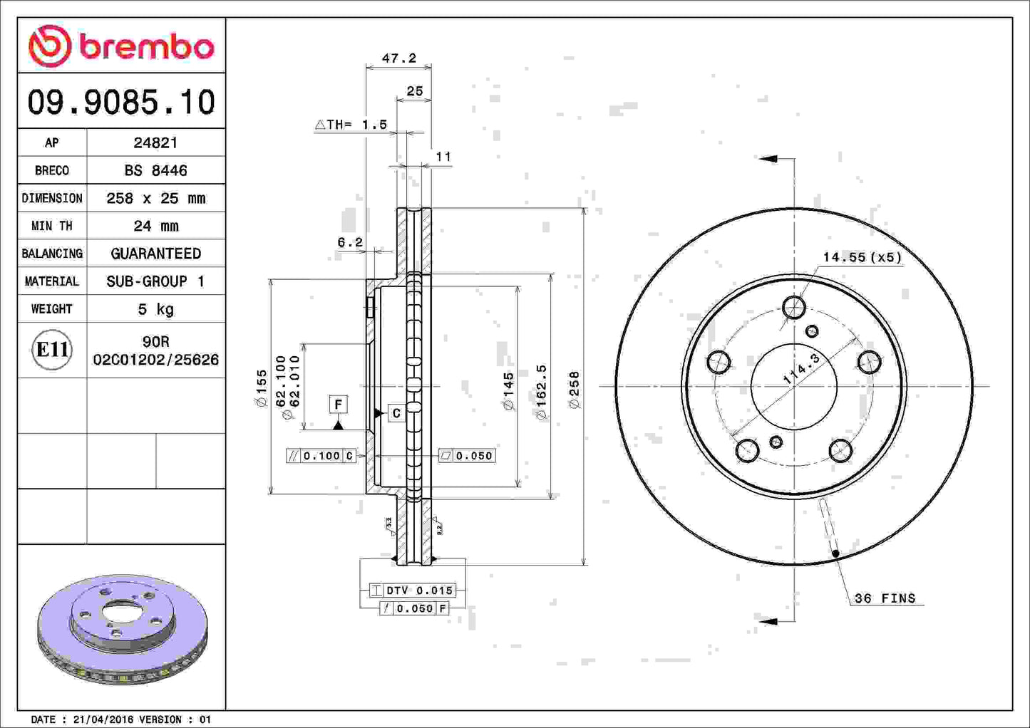 Brembo Disc Brake Rotor 09.9085.10