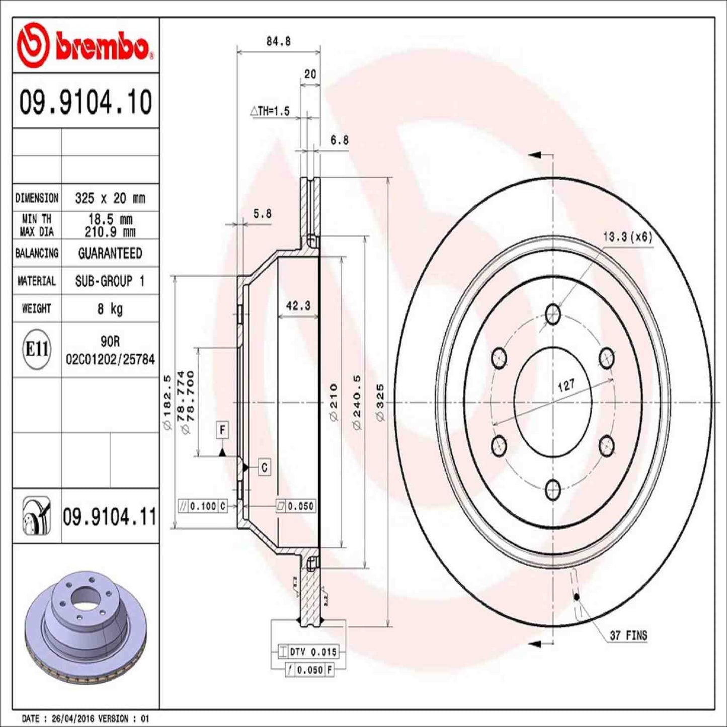 Brembo Disc Brake Rotor 09.9104.11
