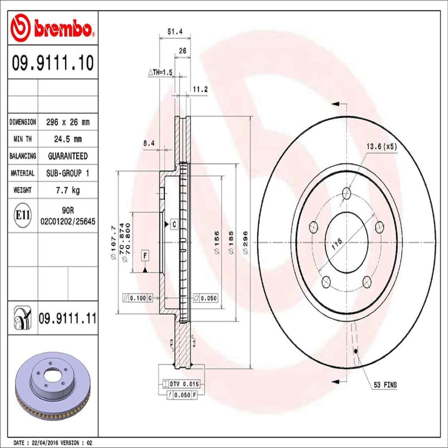 Brembo Disc Brake Rotor 09.9111.11