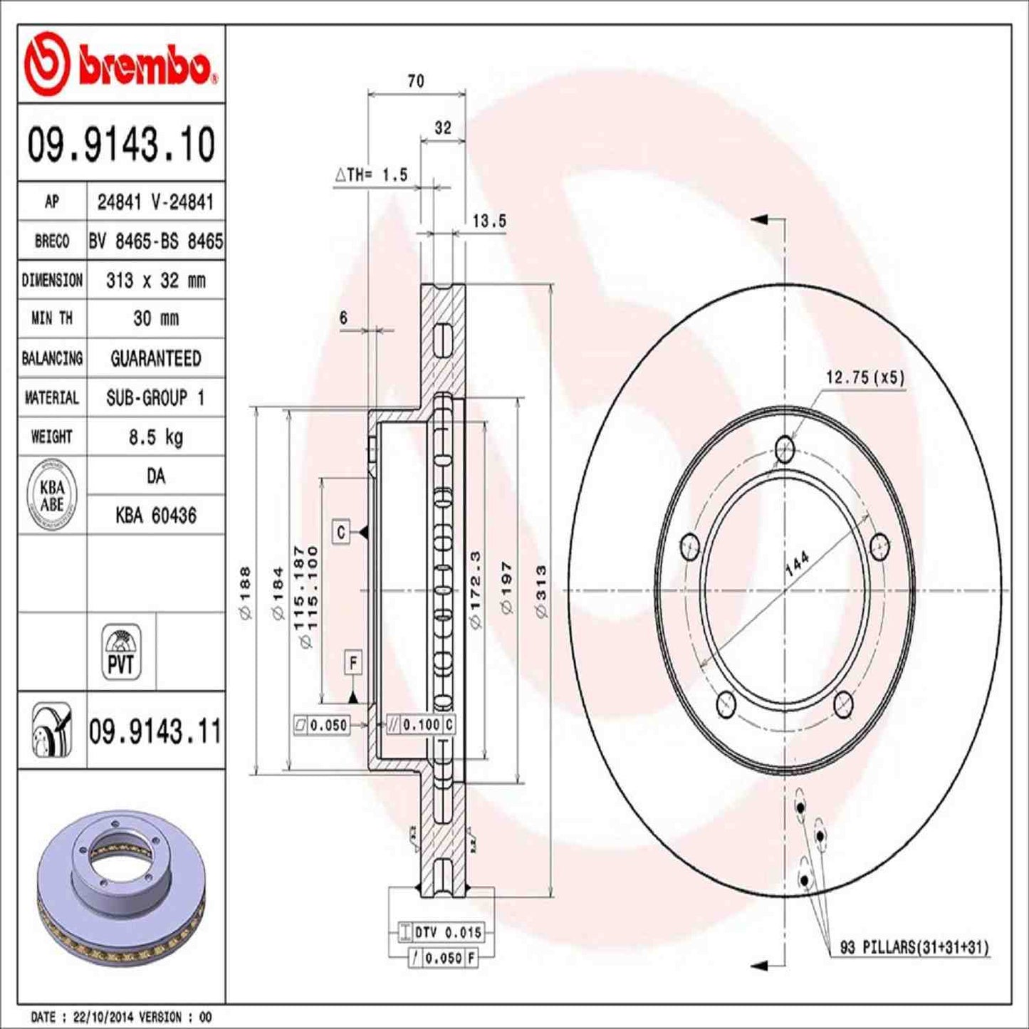 Brembo Disc Brake Rotor 09.9143.11